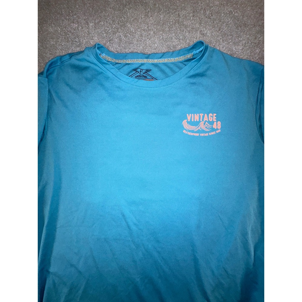 Weatherproof‎ Vintage Mens XL Teal Blue Long Sleeve Graphic Performance T-Shirt